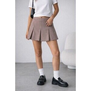 Urban Outfitters Plaid Pleated Mini Skort Red Cream Houndstooth Tennis Style M